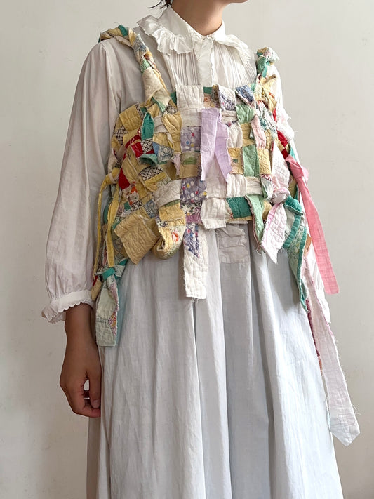 old quilt hand woven bustier /yellow