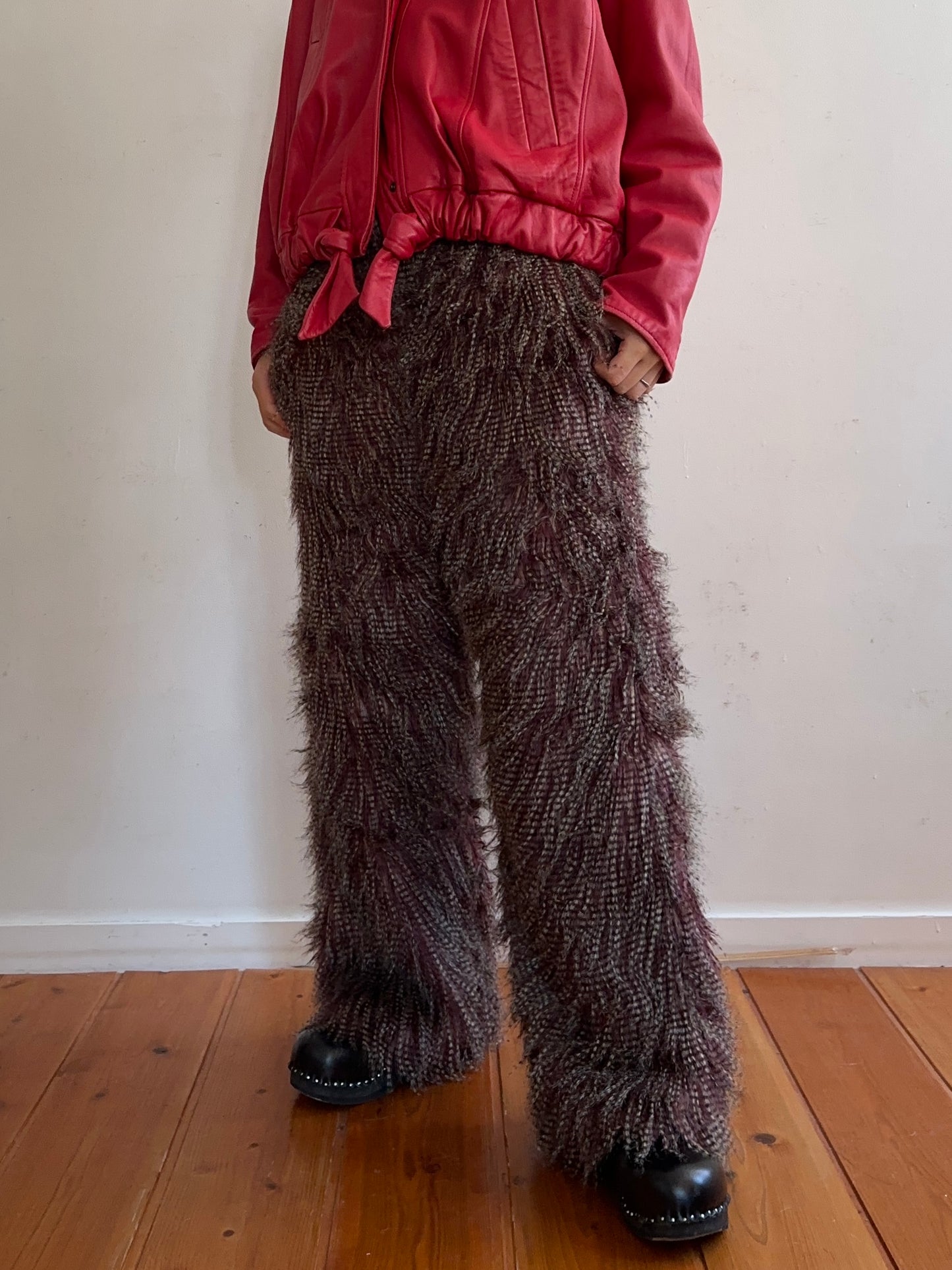 old fur pants / peacock mauve