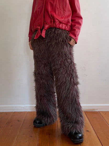 old fur pants / peacock mauve