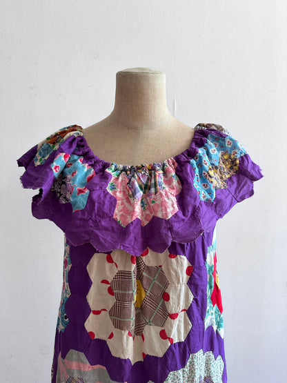 old quilt top frill dress /purple