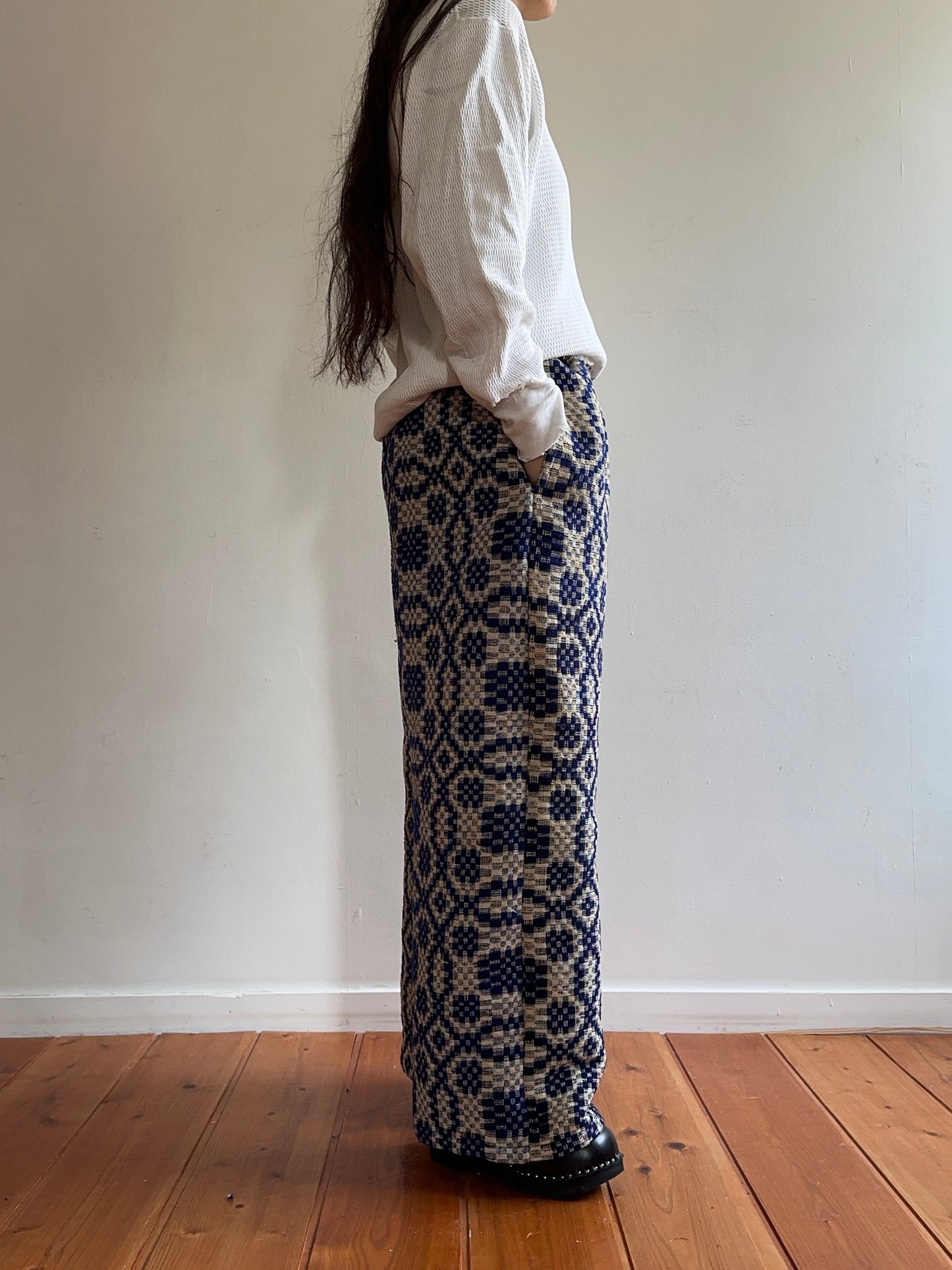 old coverlet wide tuck pants / navy× white