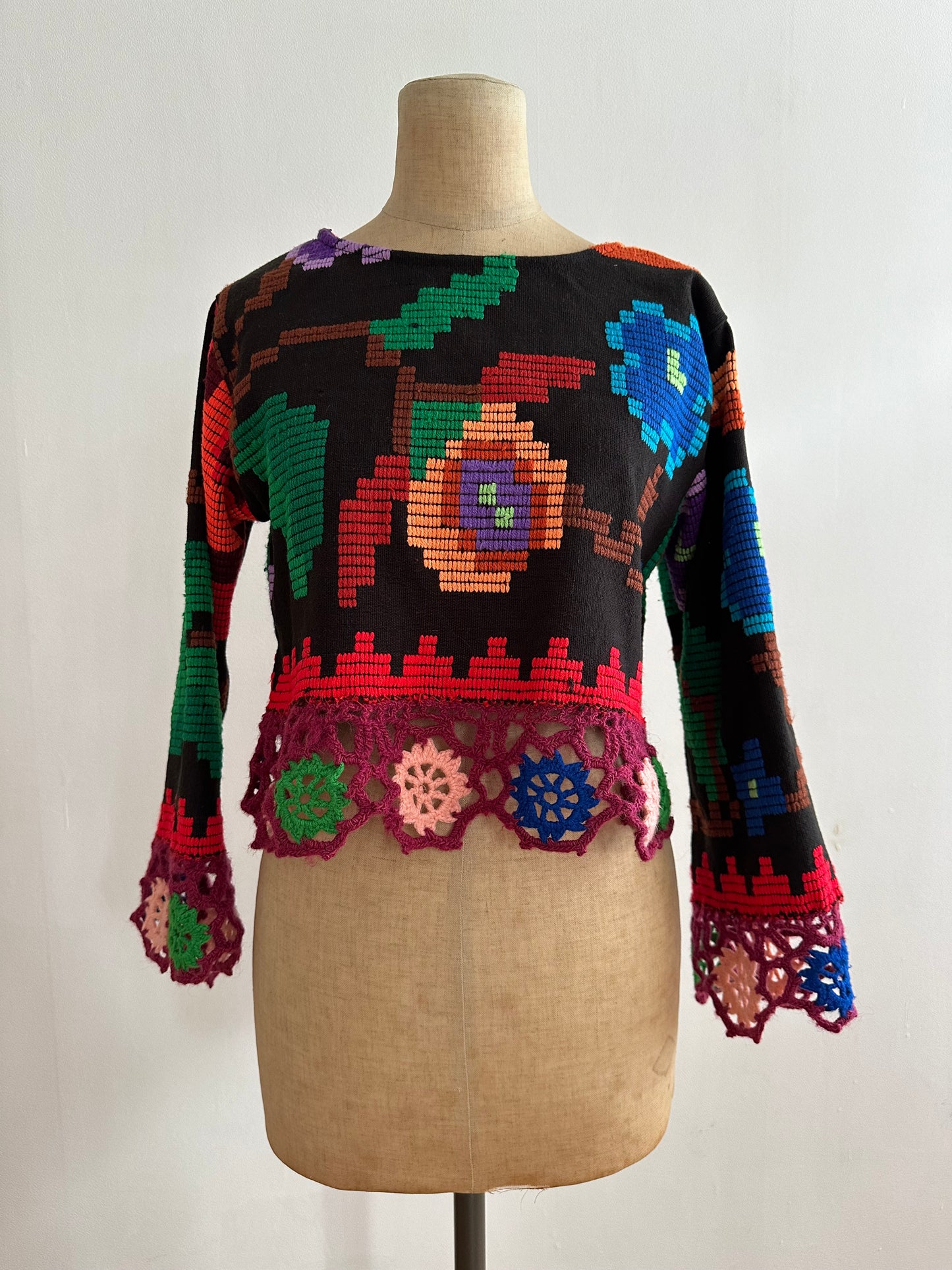 flowers hand stitch short tops