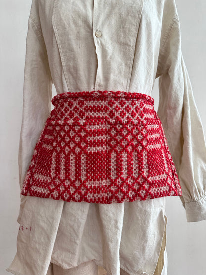 old coverlet work apron / red