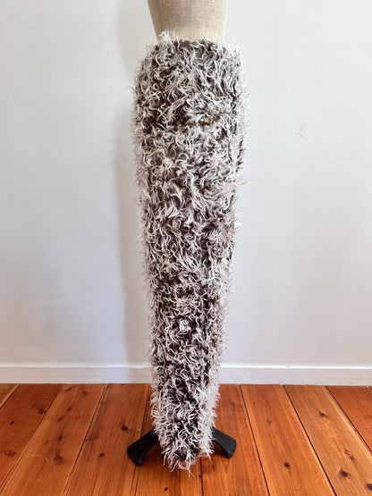 old fur pants/ brown×silver