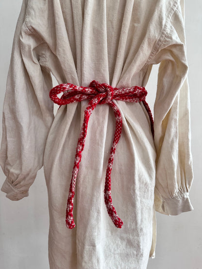 old coverlet work apron / red