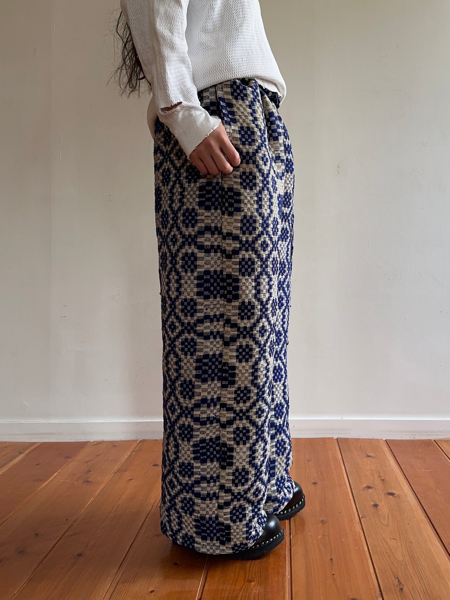 old coverlet wide tuck pants / navy× white