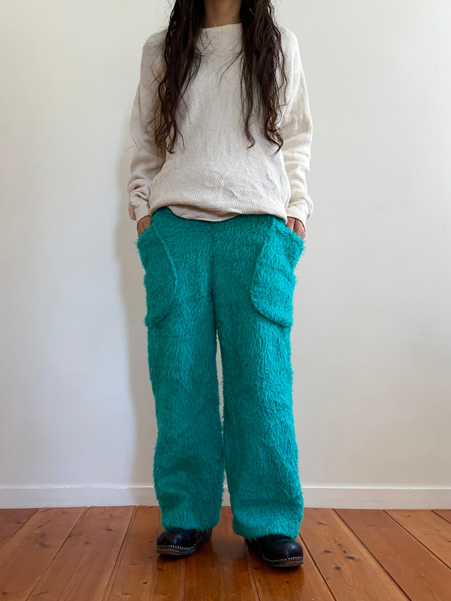 old fur pants / turquoise