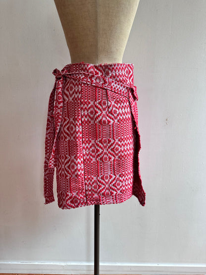 old coverlet wrap short skirt / red