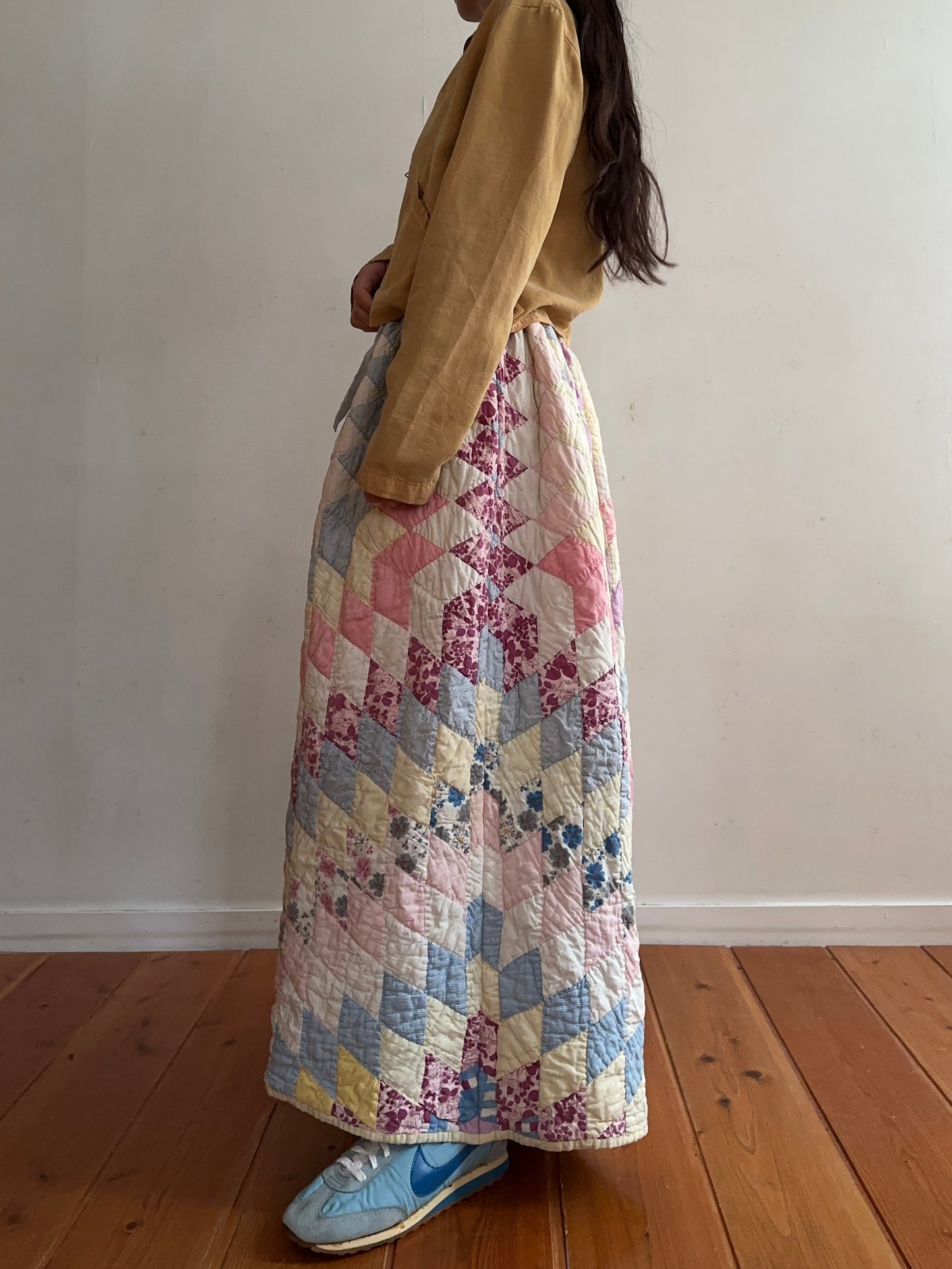 old quilt gather skirt