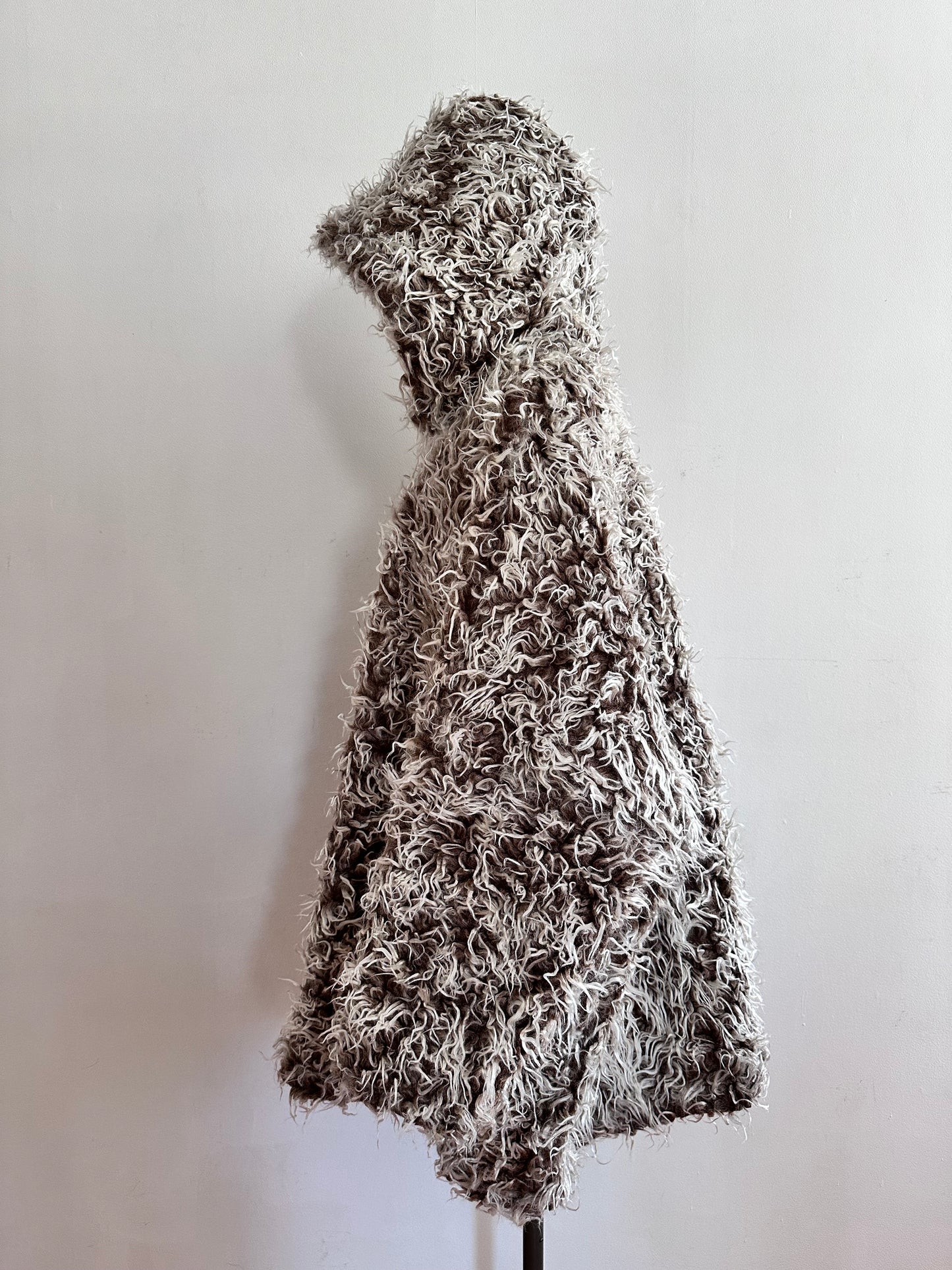 old fur parka / brown×silver