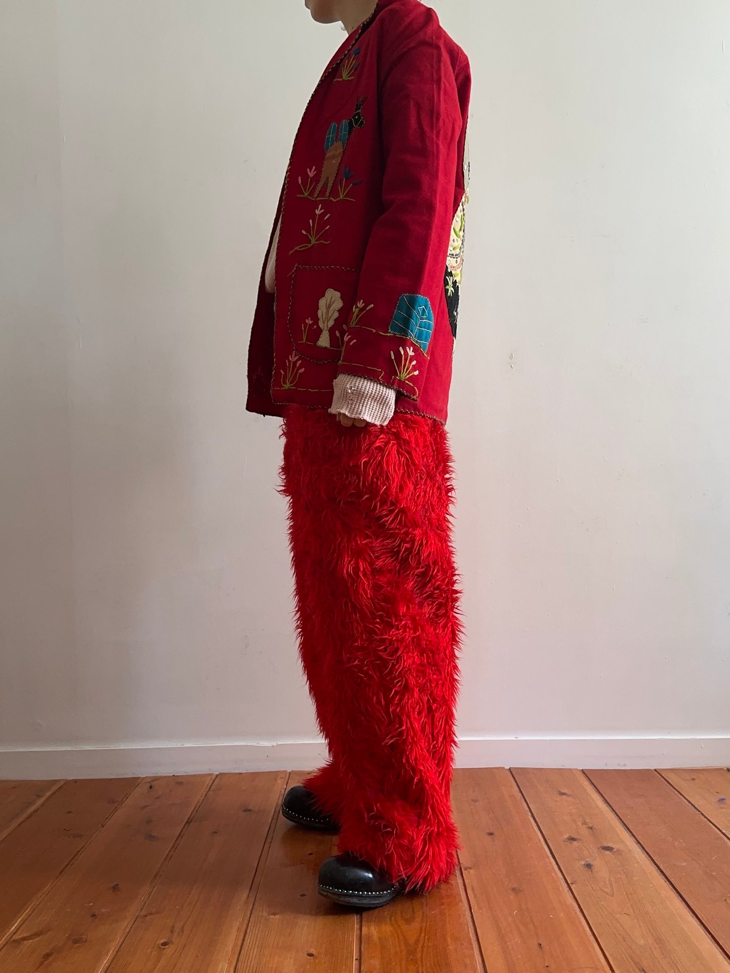 old fur pants / red