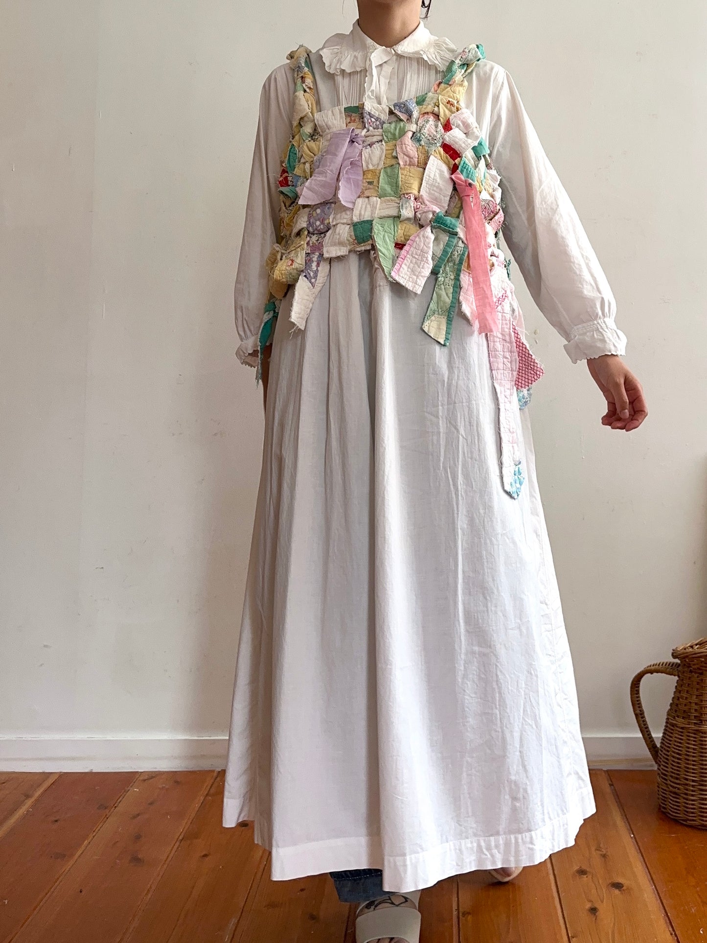 old quilt hand woven bustier /yellow