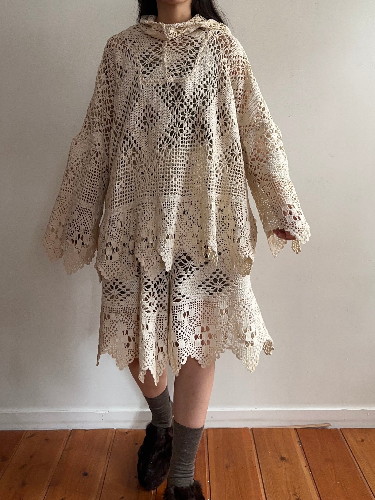 old crochet lace parka