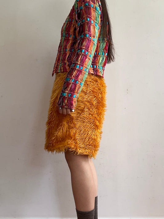 old fur short pants / marigold