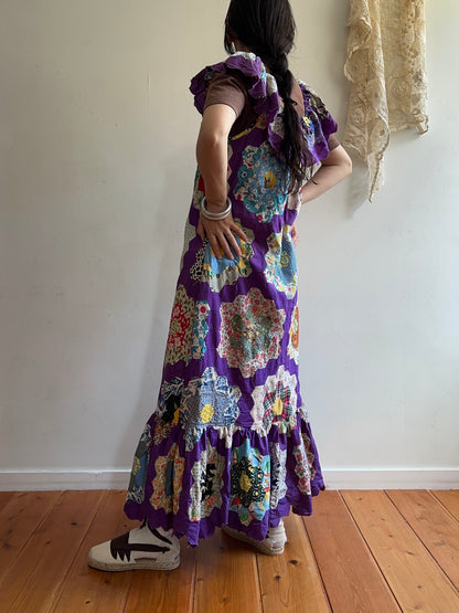 old quilt top frill dress /purple