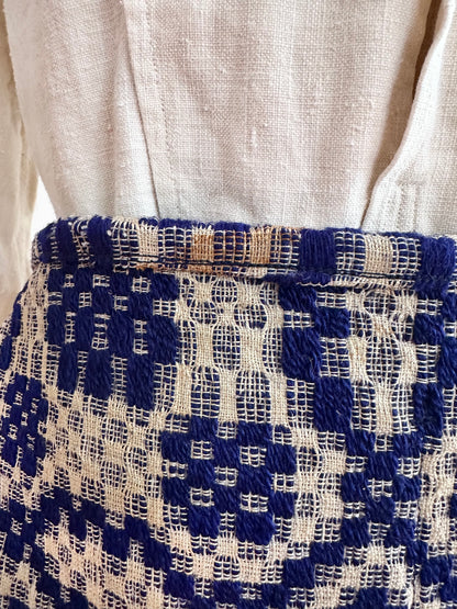 old coverlet work apron / blue