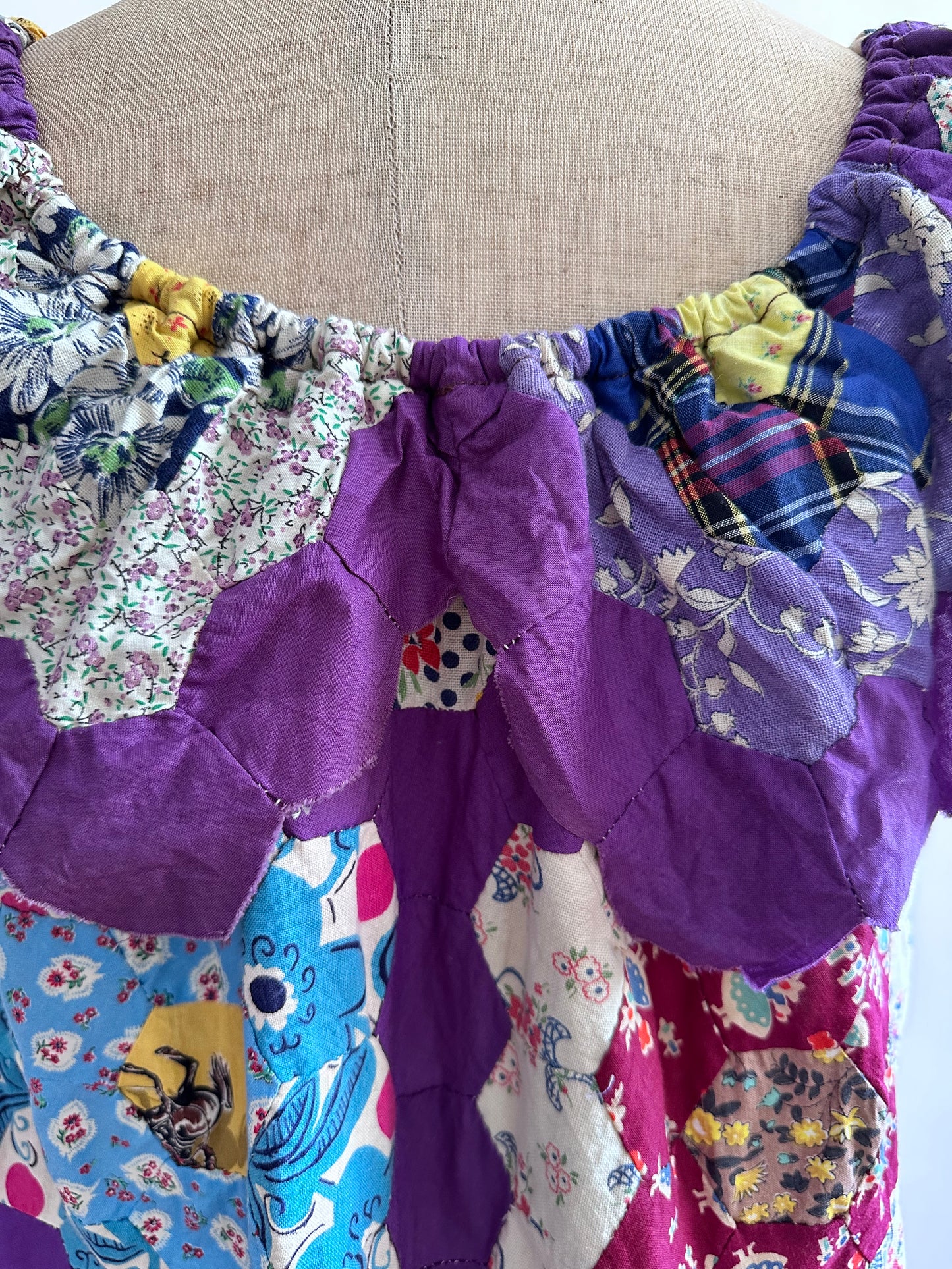 old quilt top frill dress /purple