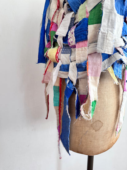 old quilt hand woven bustier /blue