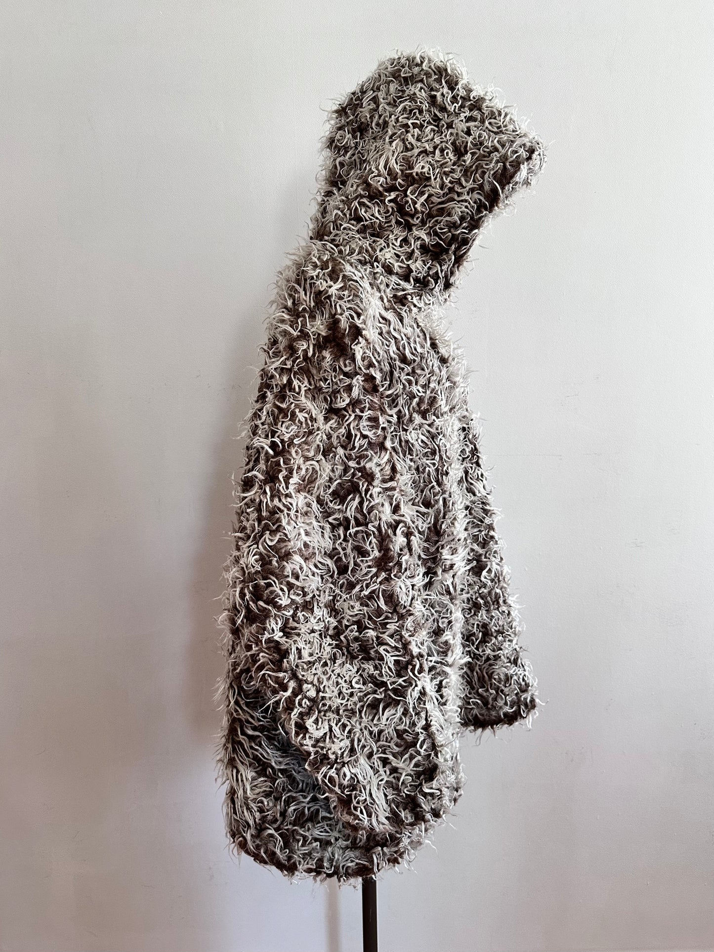 old fur parka / brown×silver