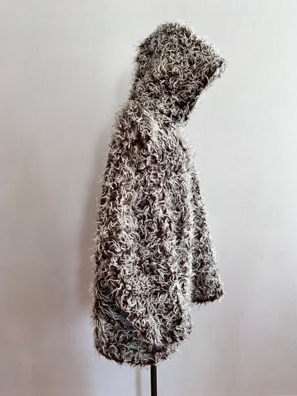 old fur parka / brown×silver