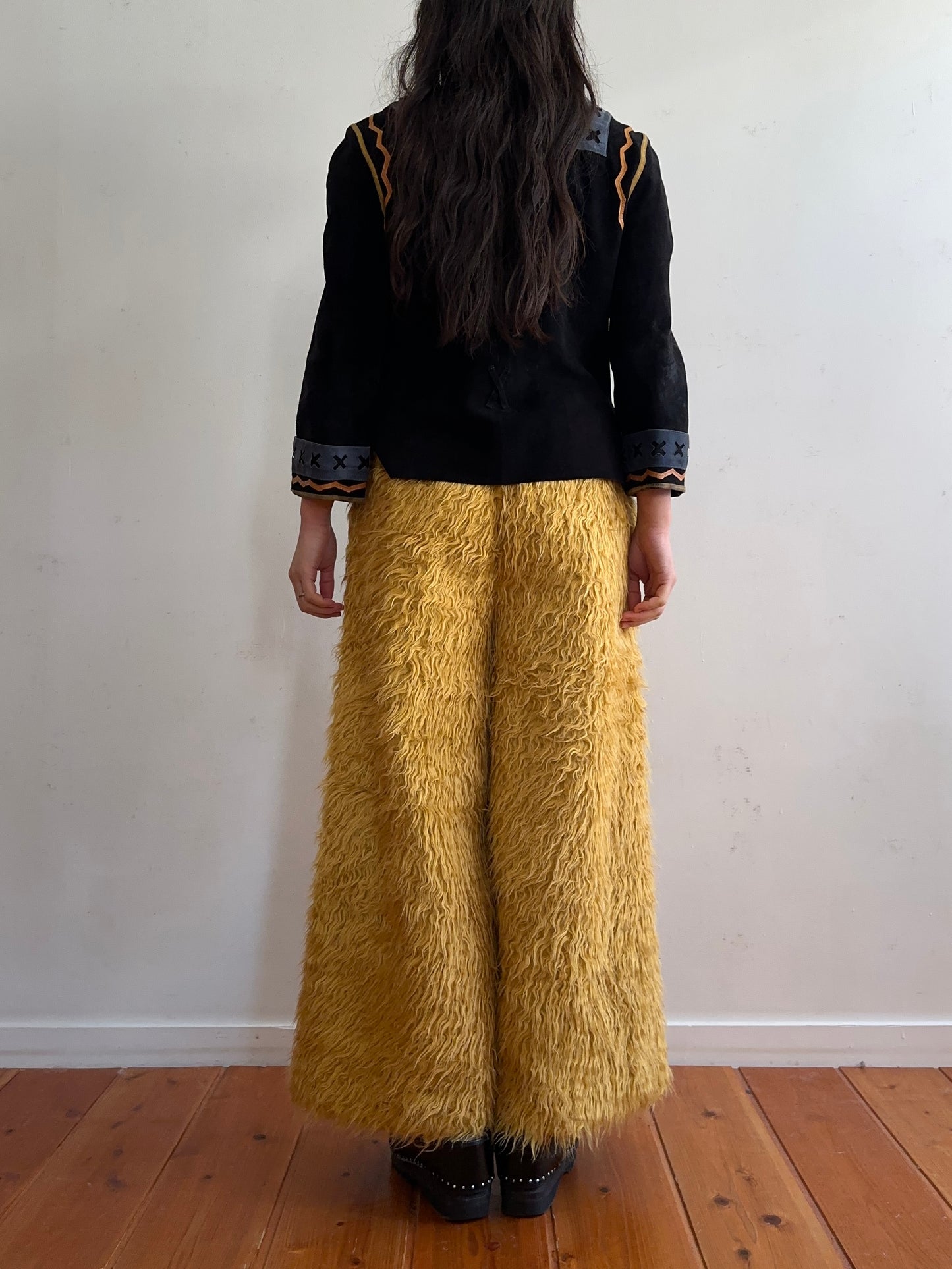old fur wide pants / mustard