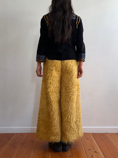 old fur wide pants / mustard