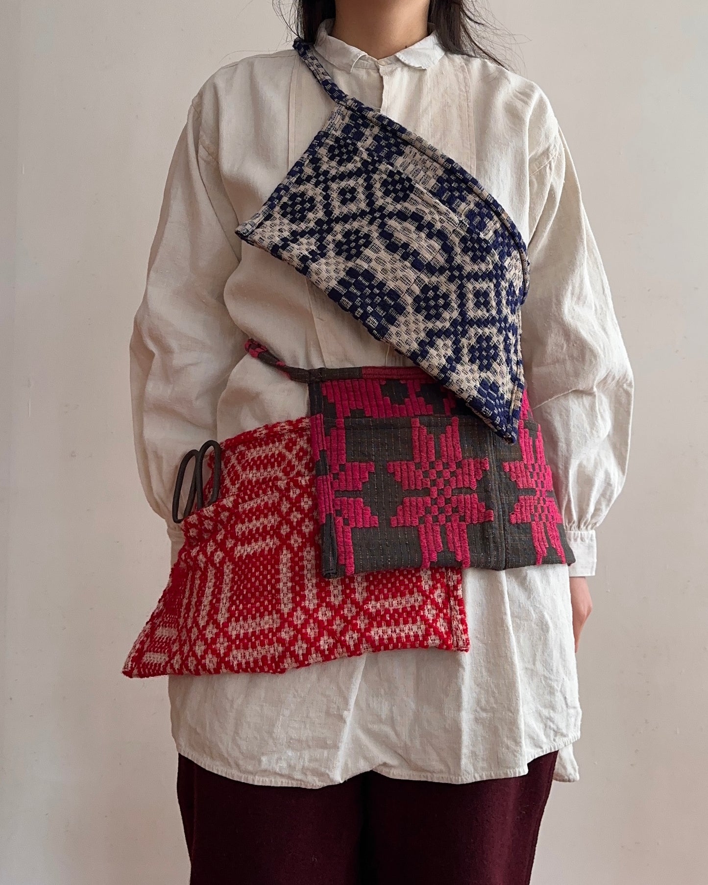 old coverlet work apron / purple