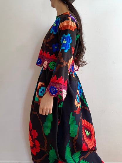 flowers hand stitch short tops