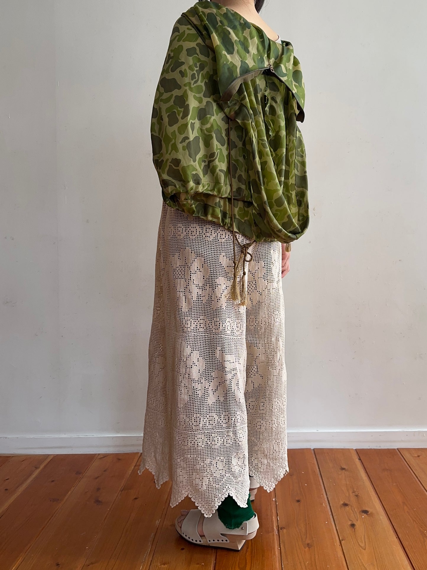 old crochet lace many tuck pants