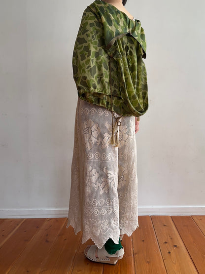 old crochet lace many tuck pants