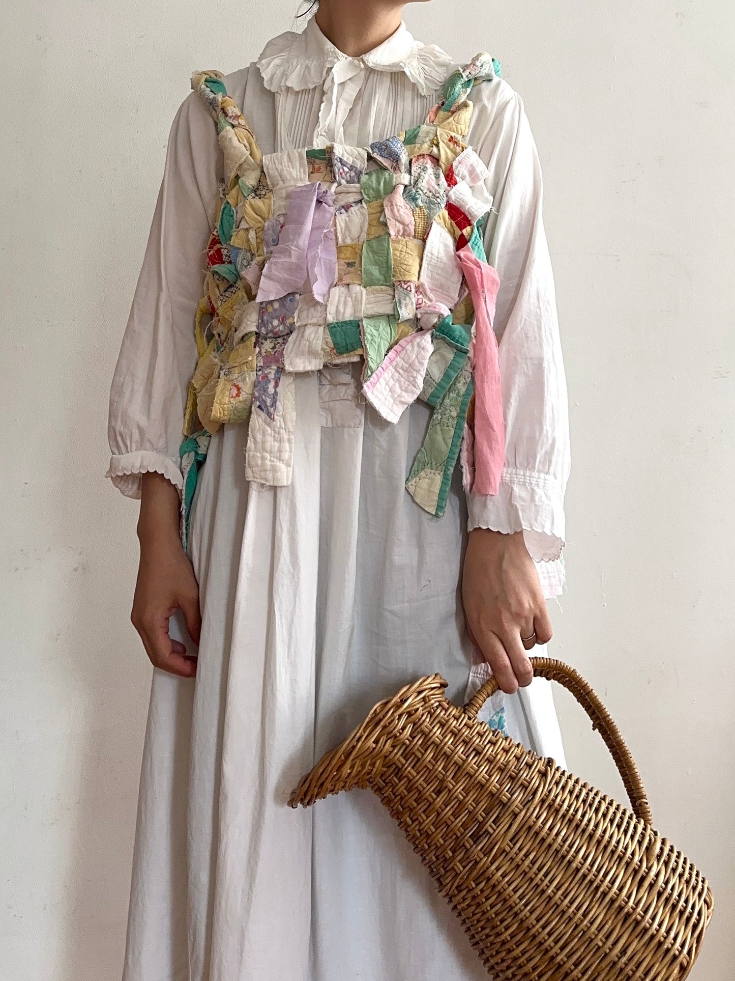 old quilt hand woven bustier /yellow