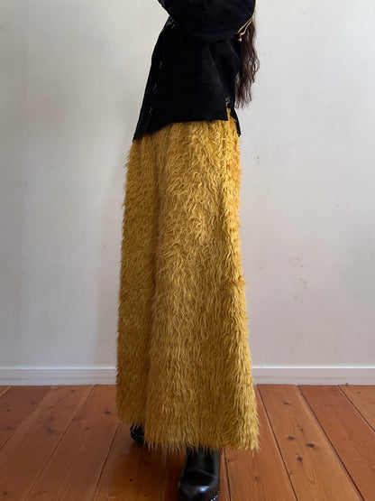 old fur wide pants / mustard