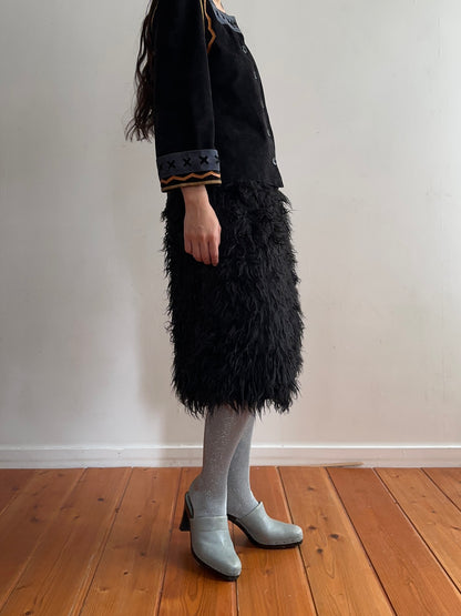 old fur half pants / black