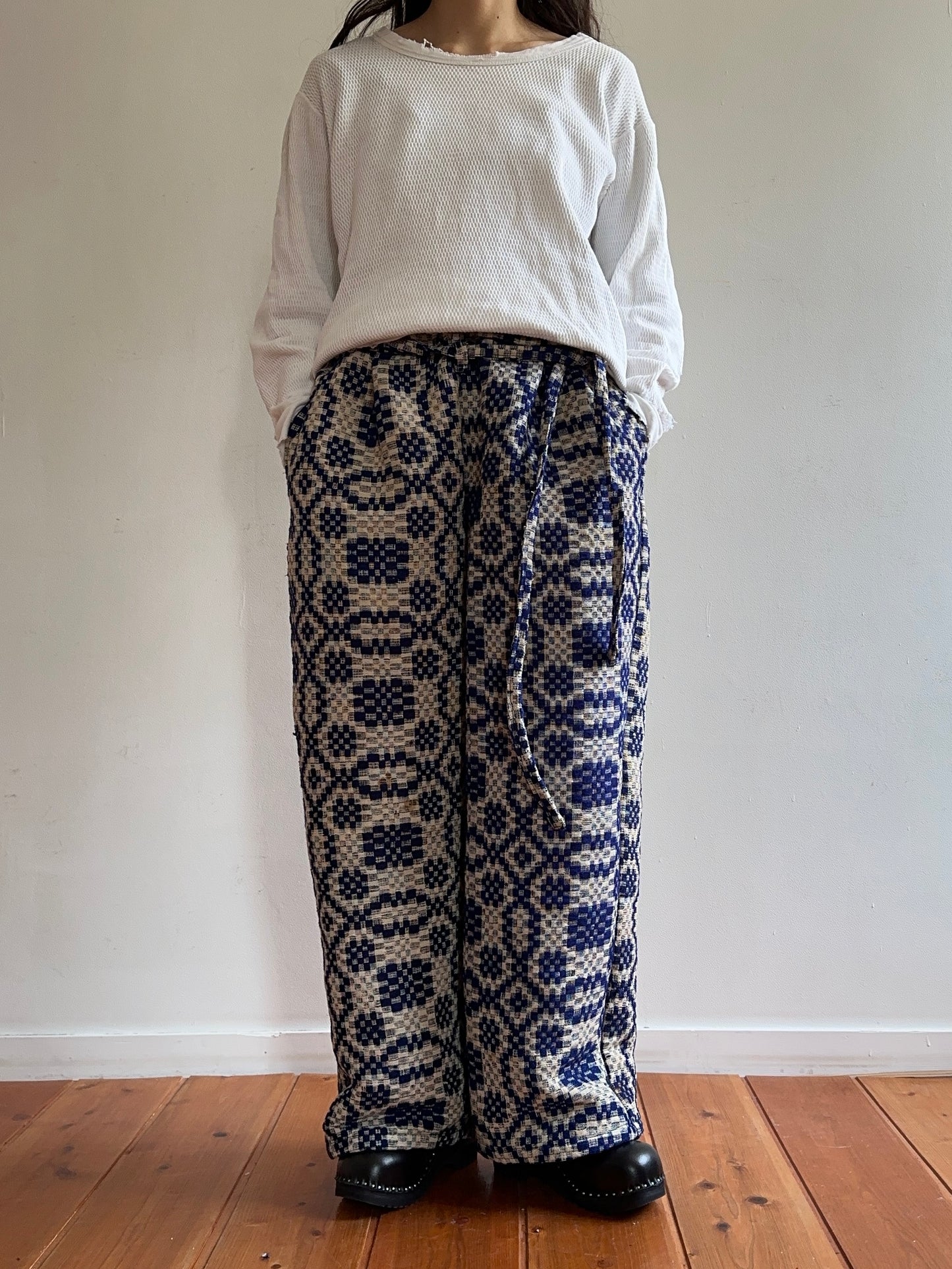 old coverlet wide tuck pants / navy× white
