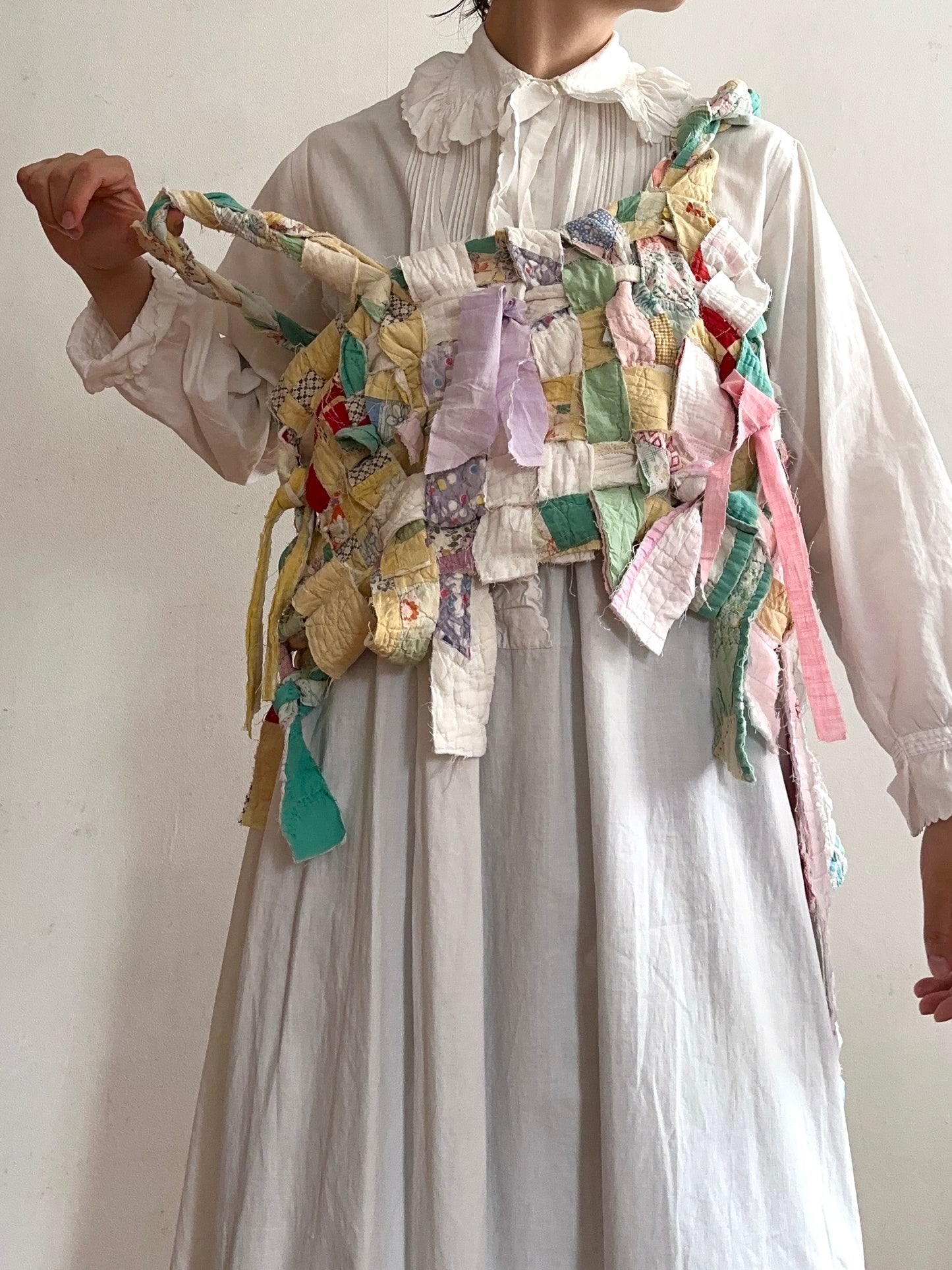 old quilt hand woven bustier /yellow