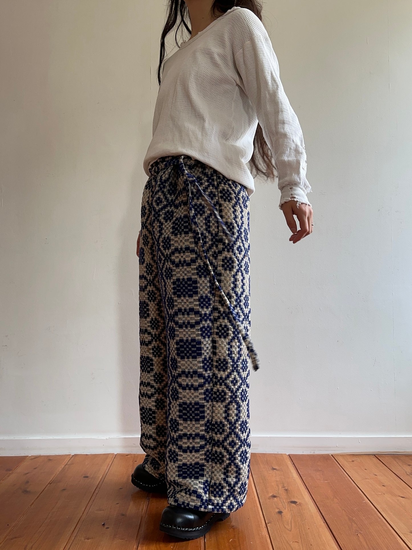 old coverlet wide tuck pants / navy× white