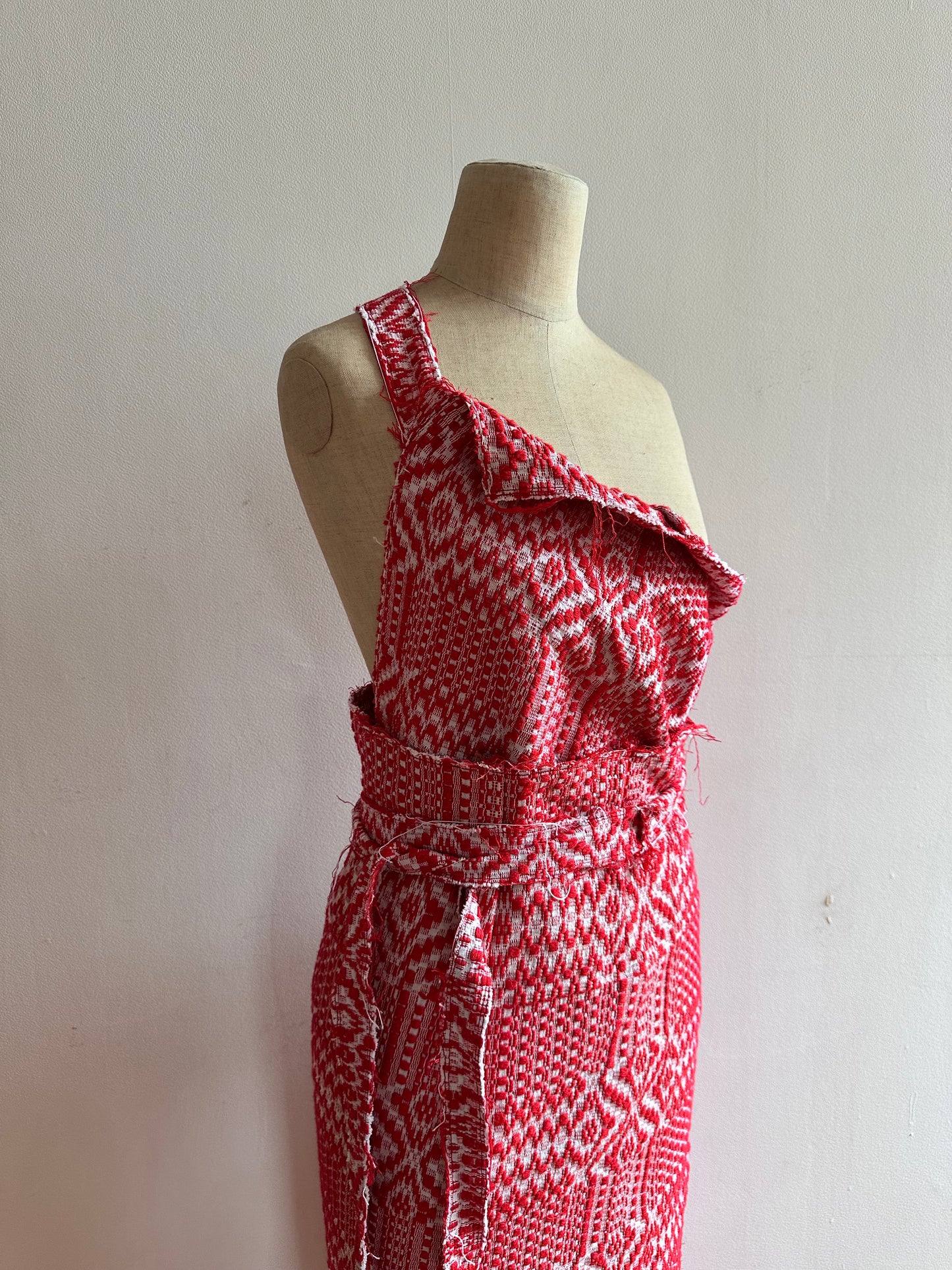 old coverlet wrap long skirt / red