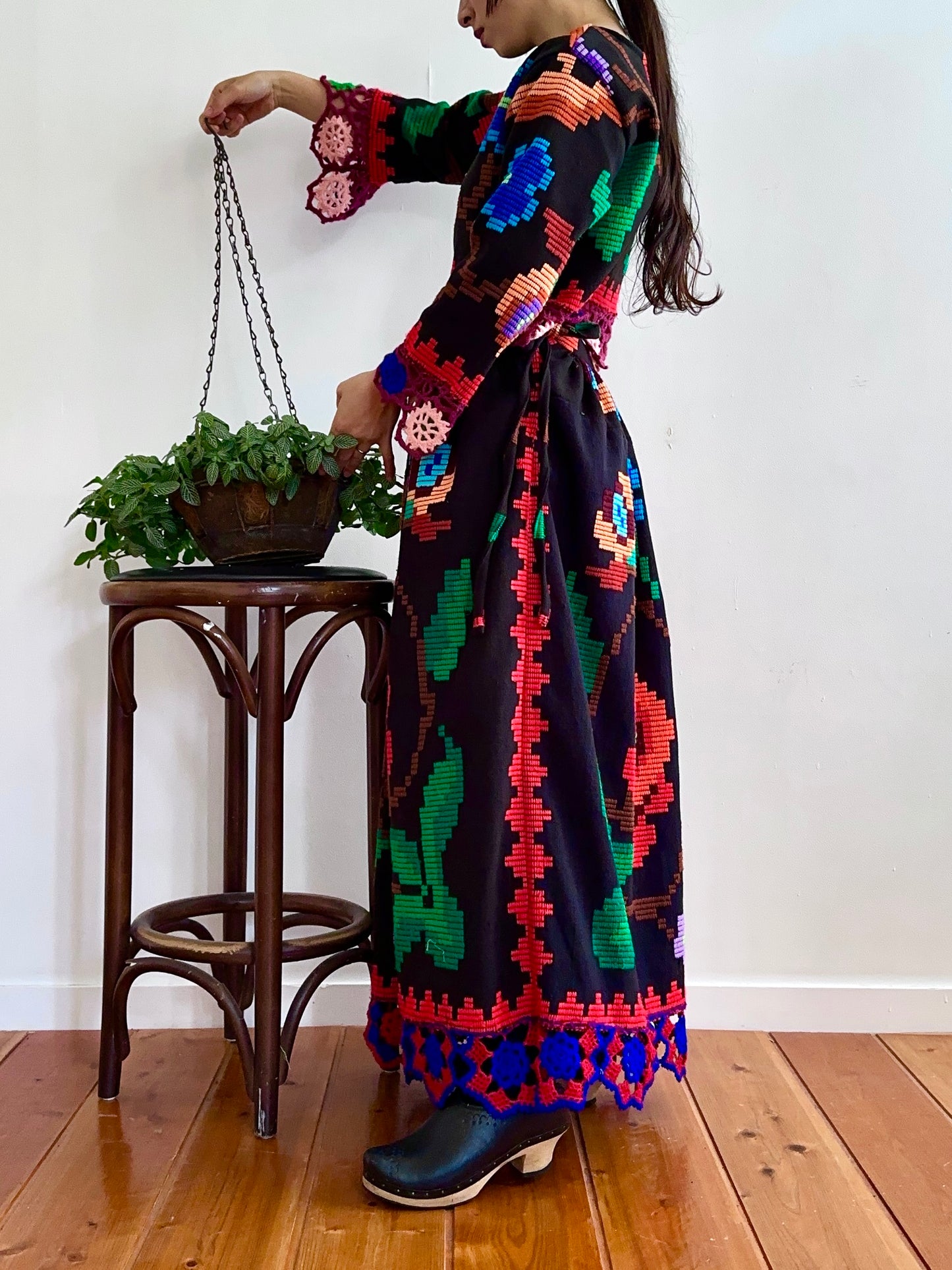 flower hand stitch gather skirt