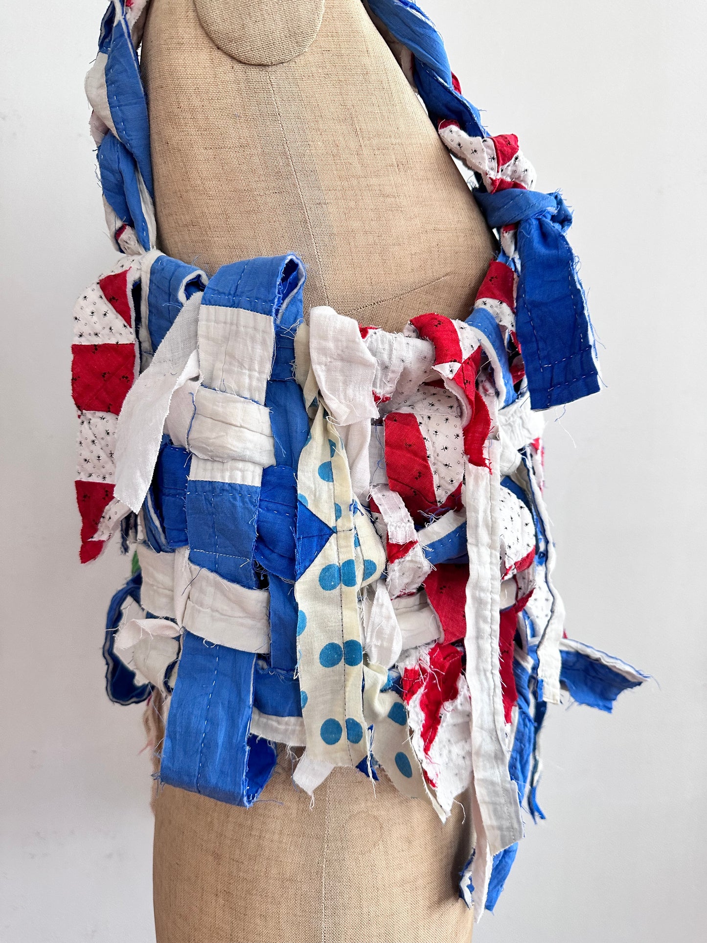 old quilt hand woven bustier /blue