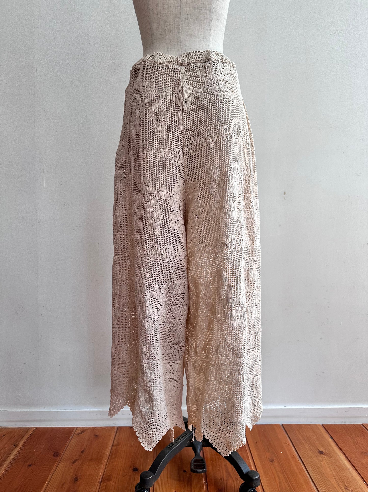 old crochet lace many tuck pants