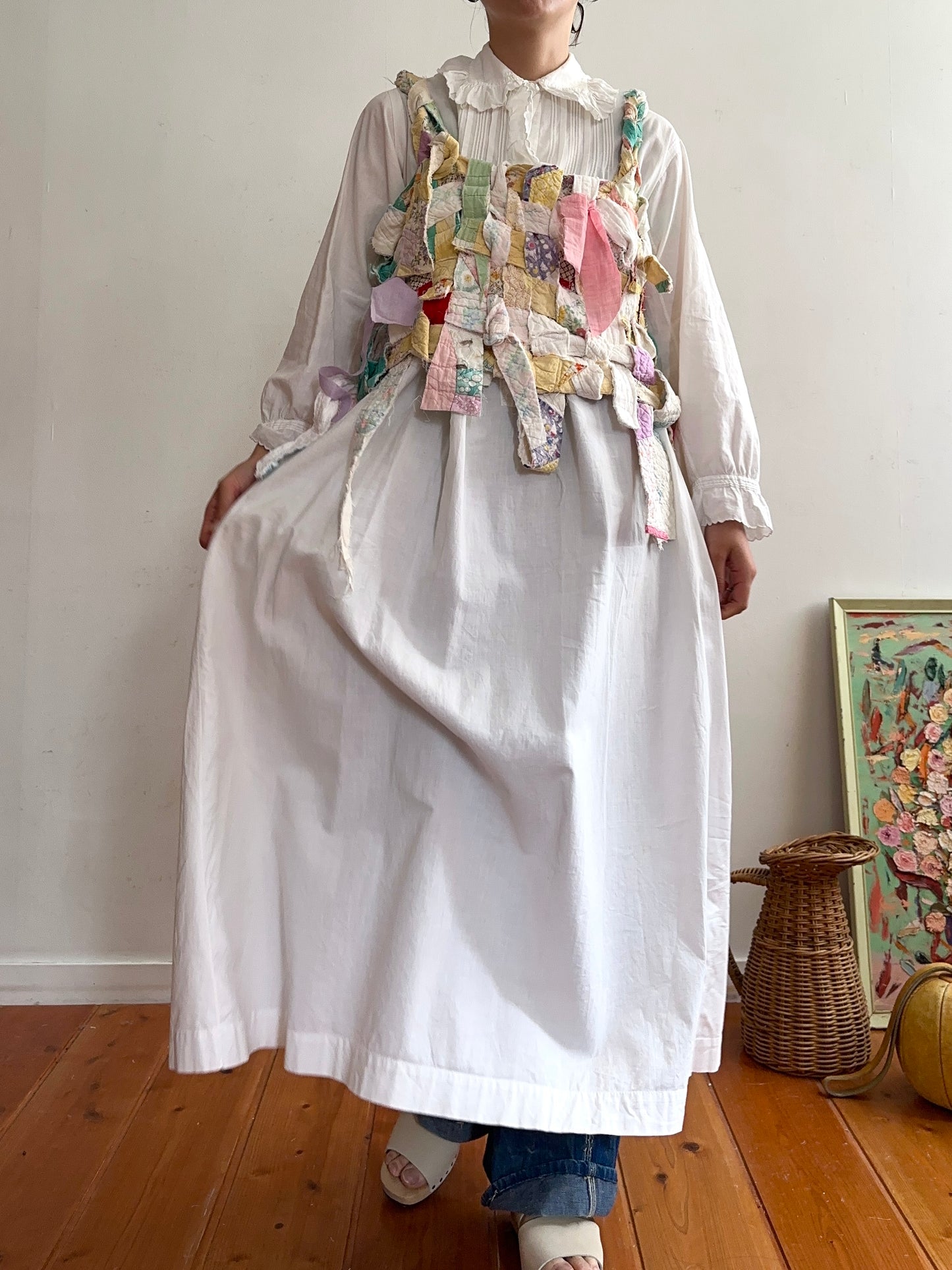 old quilt hand woven bustier /yellow