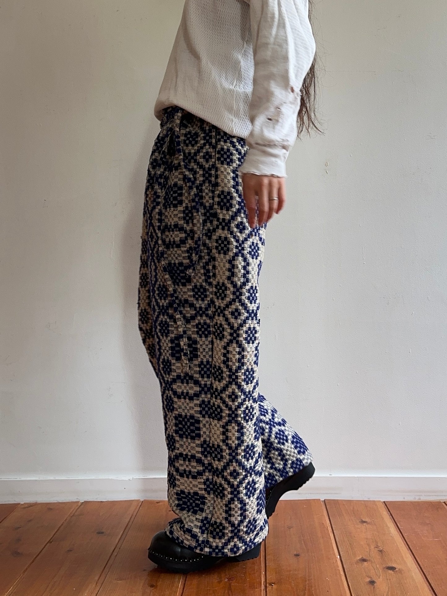 old coverlet wide tuck pants / navy× white