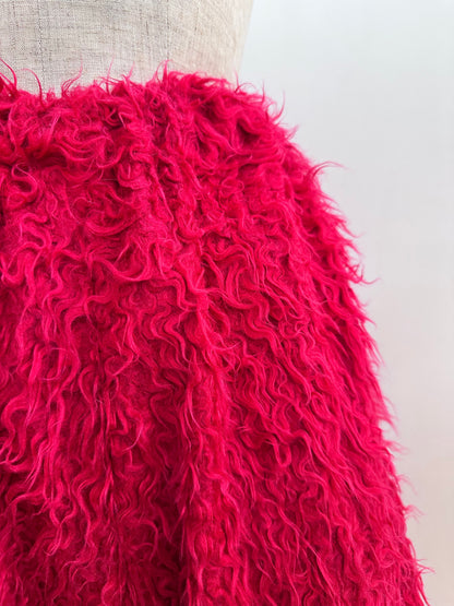 old fur half pants / neon pink