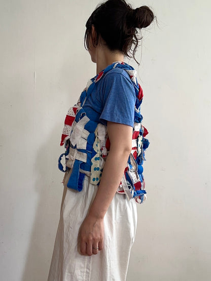 old quilt hand woven bustier /blue