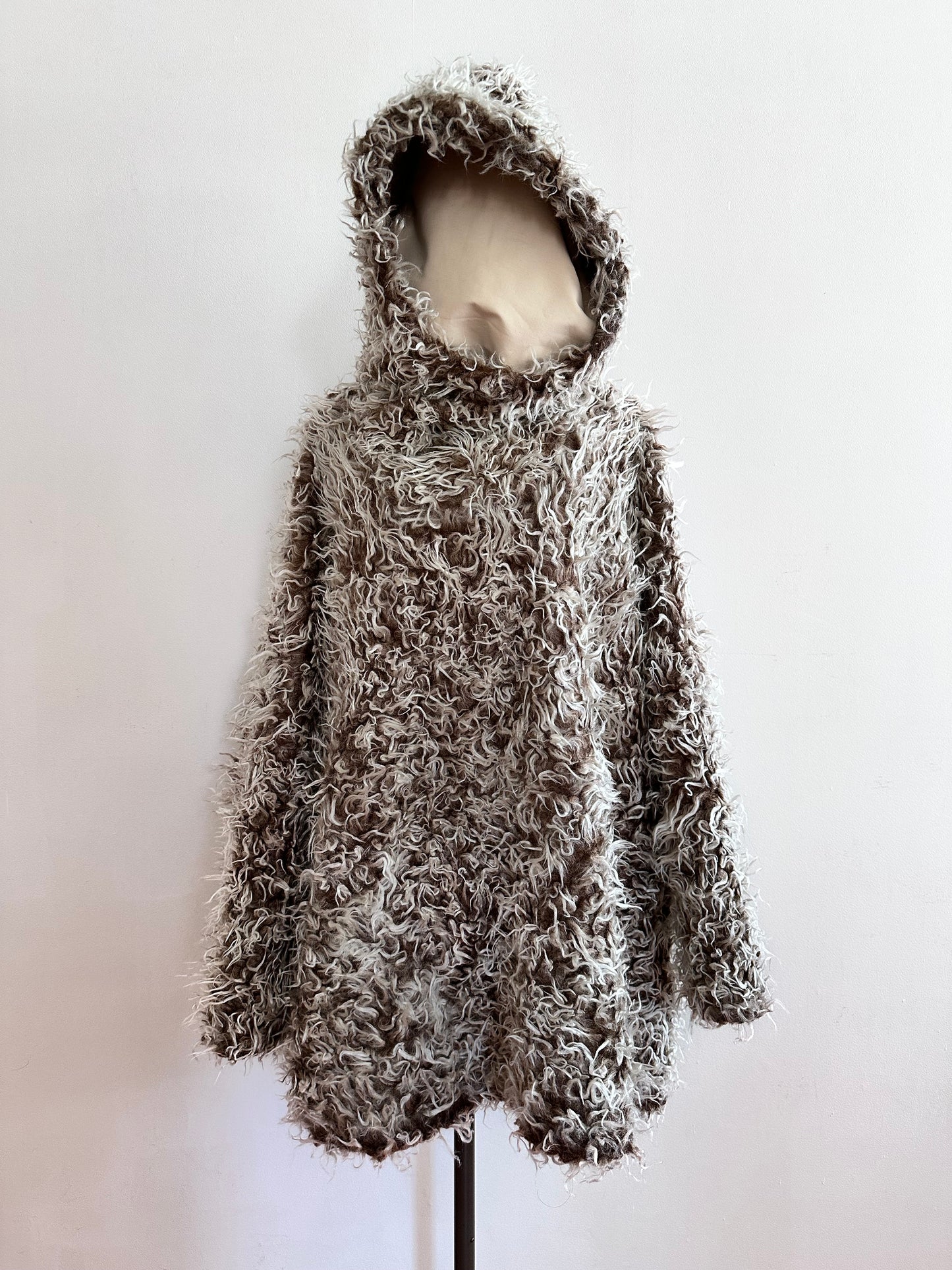old fur parka / brown×silver