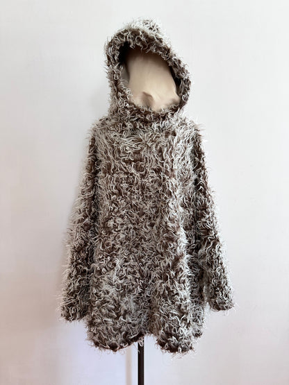 old fur parka / brown×silver