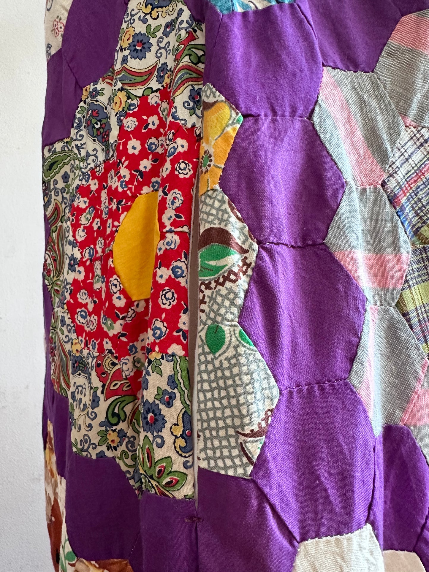 old quilt top frill dress /purple