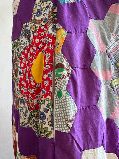 old quilt top frill dress /purple