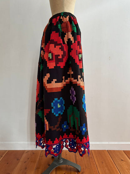 flower hand stitch gather skirt