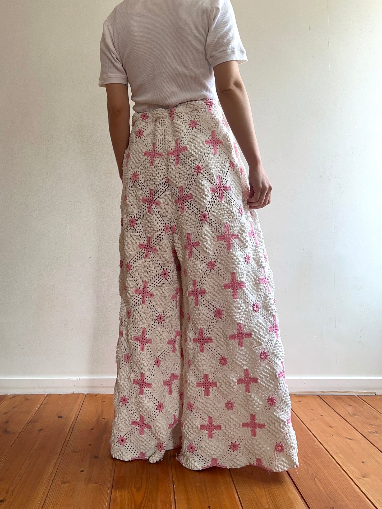 old crochet lace many tuck pants